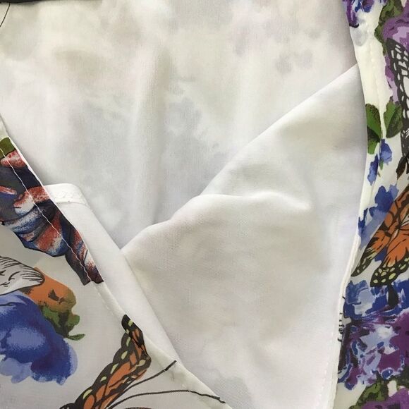 CYNTHIA Rowley silky floral butterfly sleeve top blouse round neckline large - Picture 4 of 13